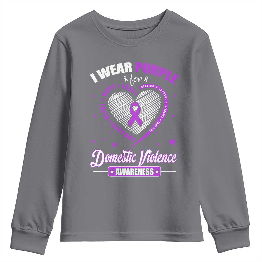 Domestic Violence Awareness Youth Sweatshirt Purple Ribbon Support Survivor - Wonder Print Shop