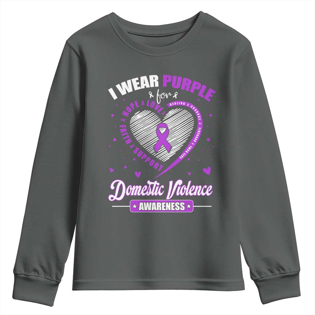Domestic Violence Awareness Youth Sweatshirt Purple Ribbon Support Survivor - Wonder Print Shop