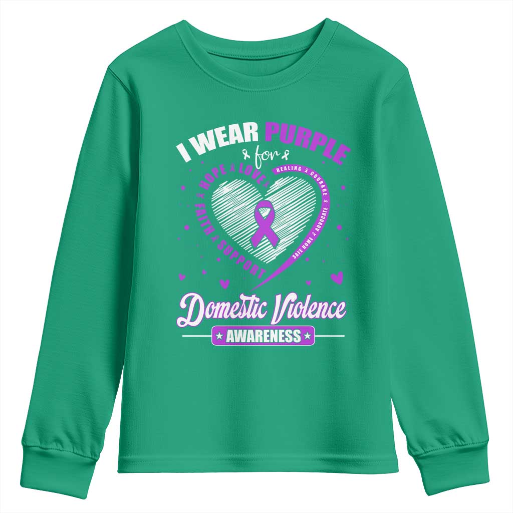 Domestic Violence Awareness Youth Sweatshirt Purple Ribbon Support Survivor - Wonder Print Shop