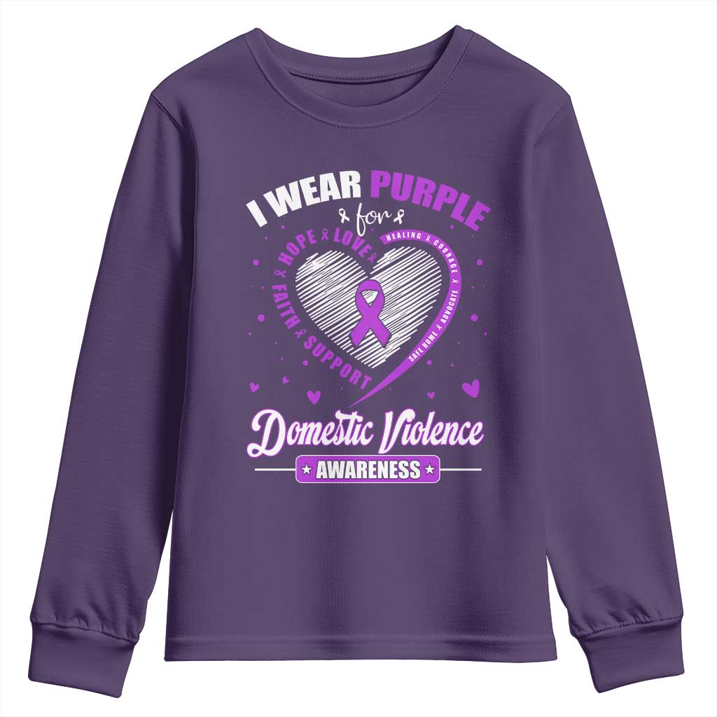 Domestic Violence Awareness Youth Sweatshirt Purple Ribbon Support Survivor - Wonder Print Shop