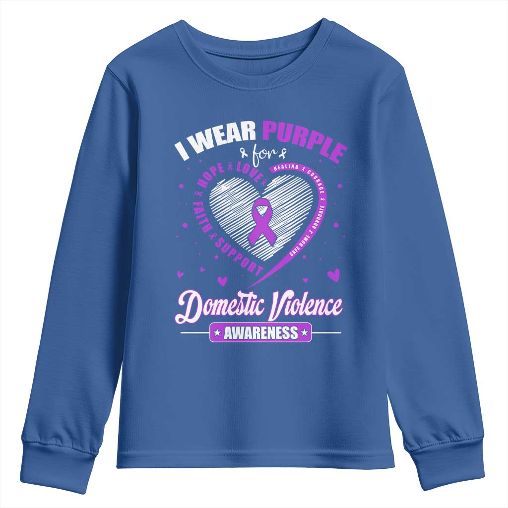 Domestic Violence Awareness Youth Sweatshirt Purple Ribbon Support Survivor - Wonder Print Shop
