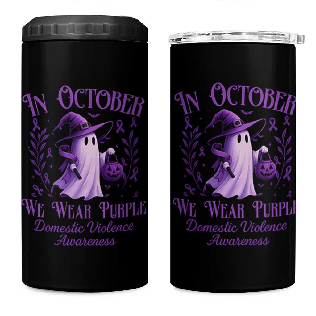 Domestic Violence Awareness 4 in 1 Can Cooler Tumbler Halloween October Wear Purple Ghost - Wonder Print Shop