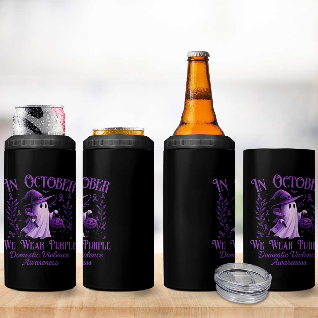 Domestic Violence Awareness 4 in 1 Can Cooler Tumbler Halloween October Wear Purple Ghost - Wonder Print Shop
