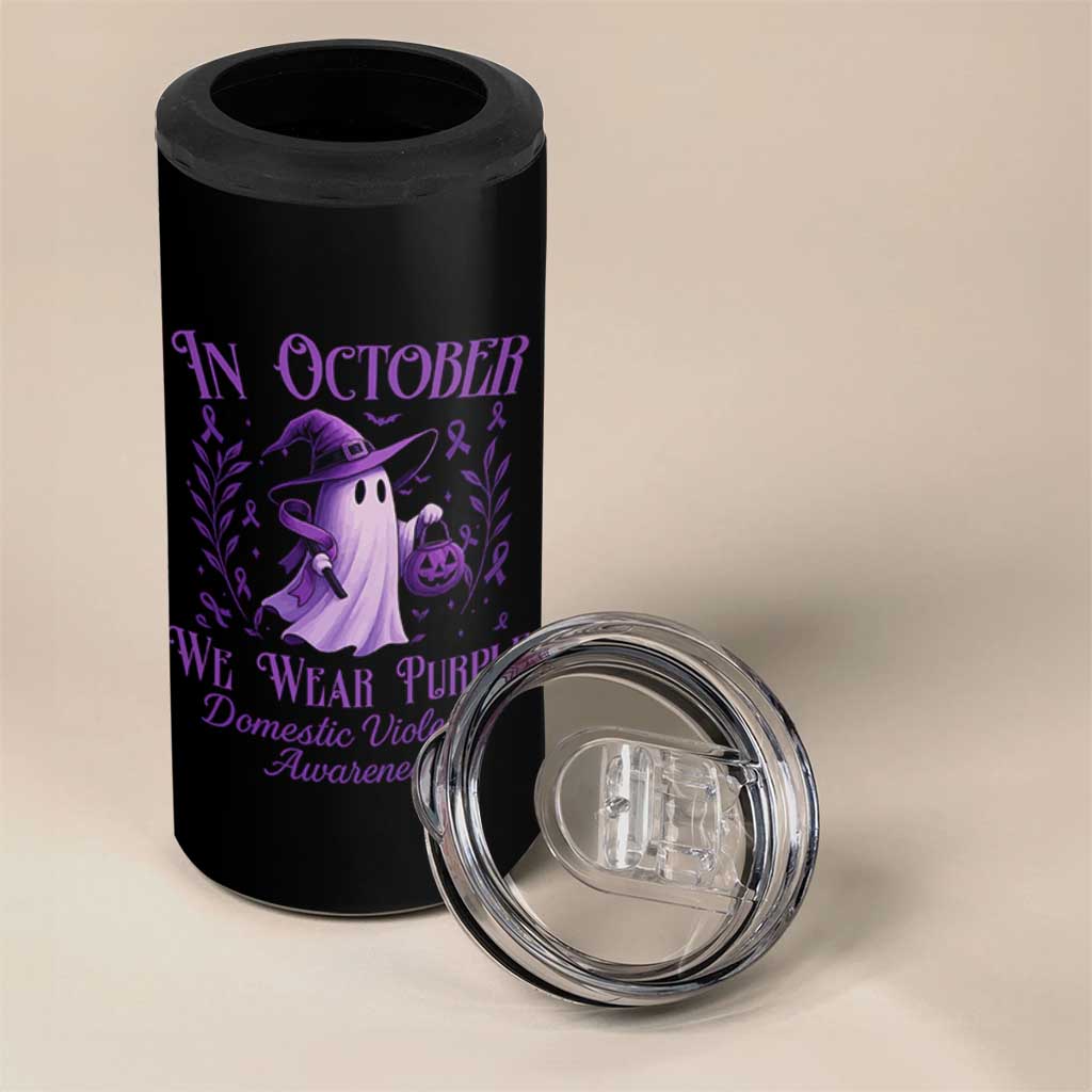 Domestic Violence Awareness 4 in 1 Can Cooler Tumbler Halloween October Wear Purple Ghost - Wonder Print Shop