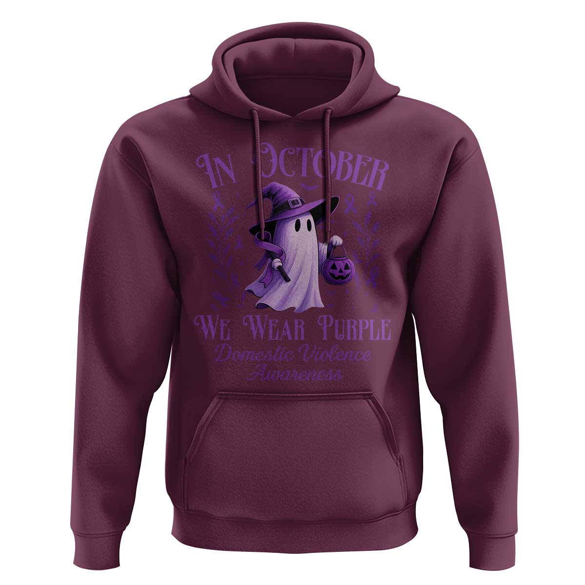 Domestic Violence Awareness Hoodie Halloween October Wear Purple Ghost - Wonder Print Shop