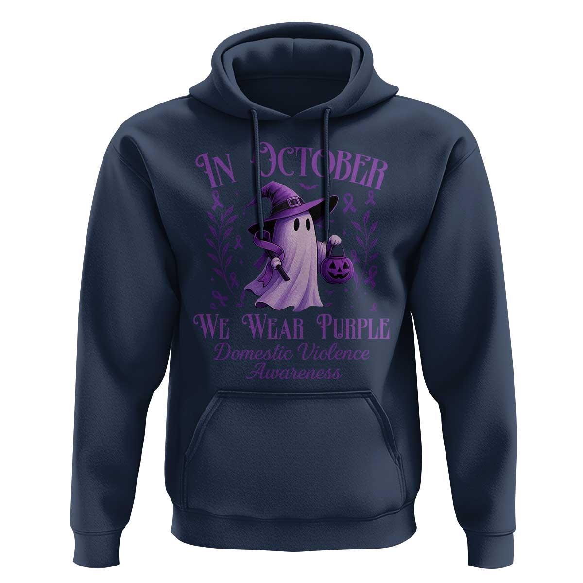 Domestic Violence Awareness Hoodie Halloween October Wear Purple Ghost - Wonder Print Shop
