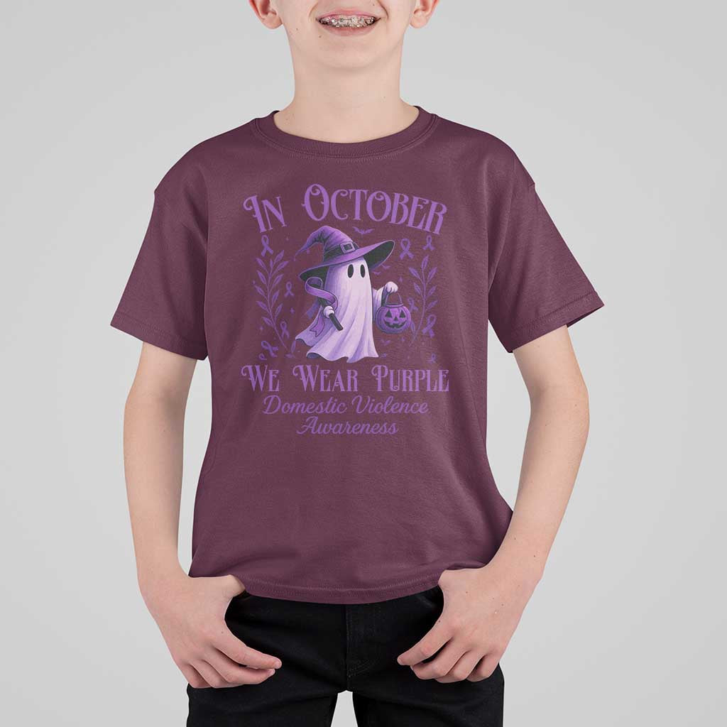 Domestic Violence Awareness T Shirt For Kid Halloween October Wear Purple Ghost - Wonder Print Shop