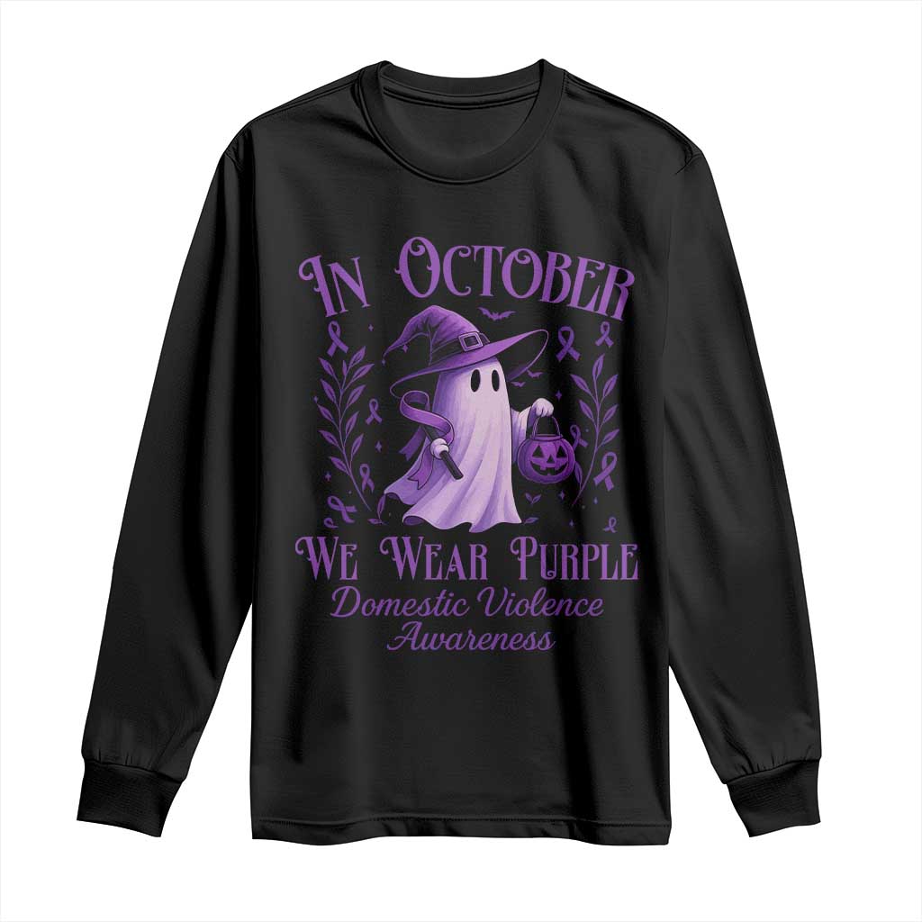 Domestic Violence Awareness Long Sleeve Shirt Halloween October Wear Purple Ghost - Wonder Print Shop