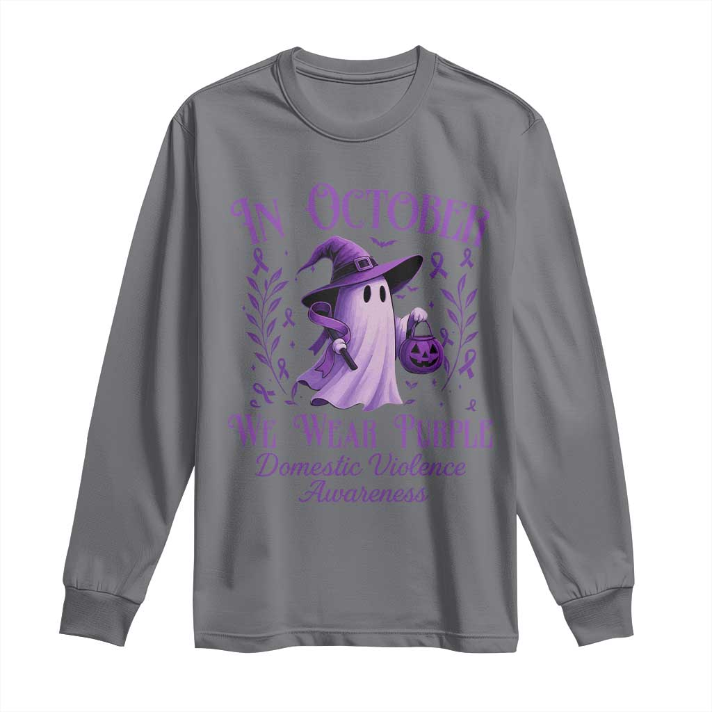 Domestic Violence Awareness Long Sleeve Shirt Halloween October Wear Purple Ghost - Wonder Print Shop