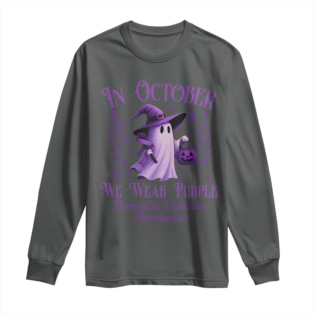 Domestic Violence Awareness Long Sleeve Shirt Halloween October Wear Purple Ghost - Wonder Print Shop