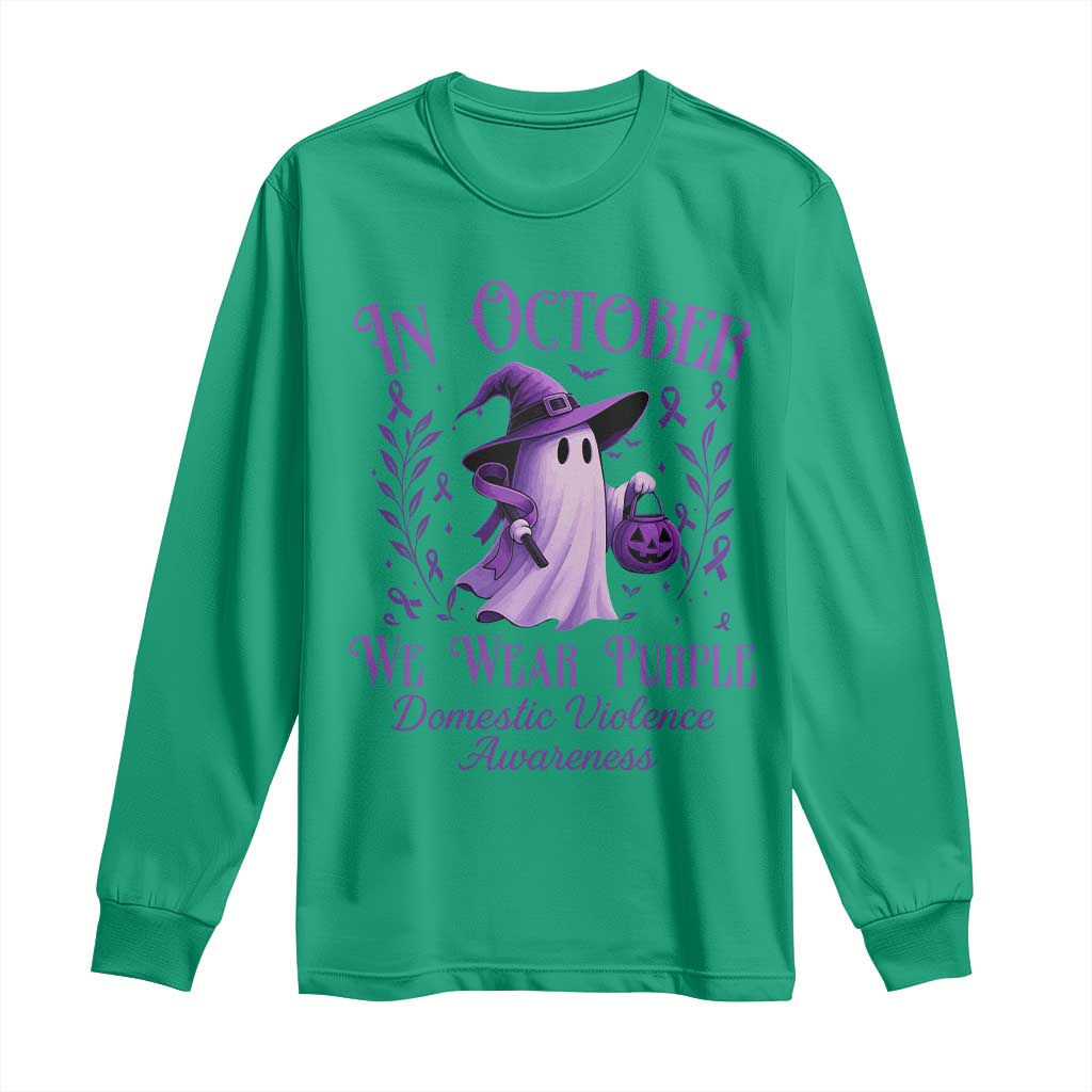 Domestic Violence Awareness Long Sleeve Shirt Halloween October Wear Purple Ghost - Wonder Print Shop