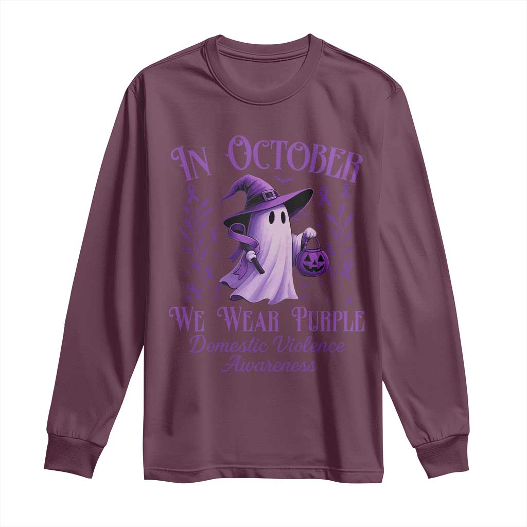 Domestic Violence Awareness Long Sleeve Shirt Halloween October Wear Purple Ghost - Wonder Print Shop