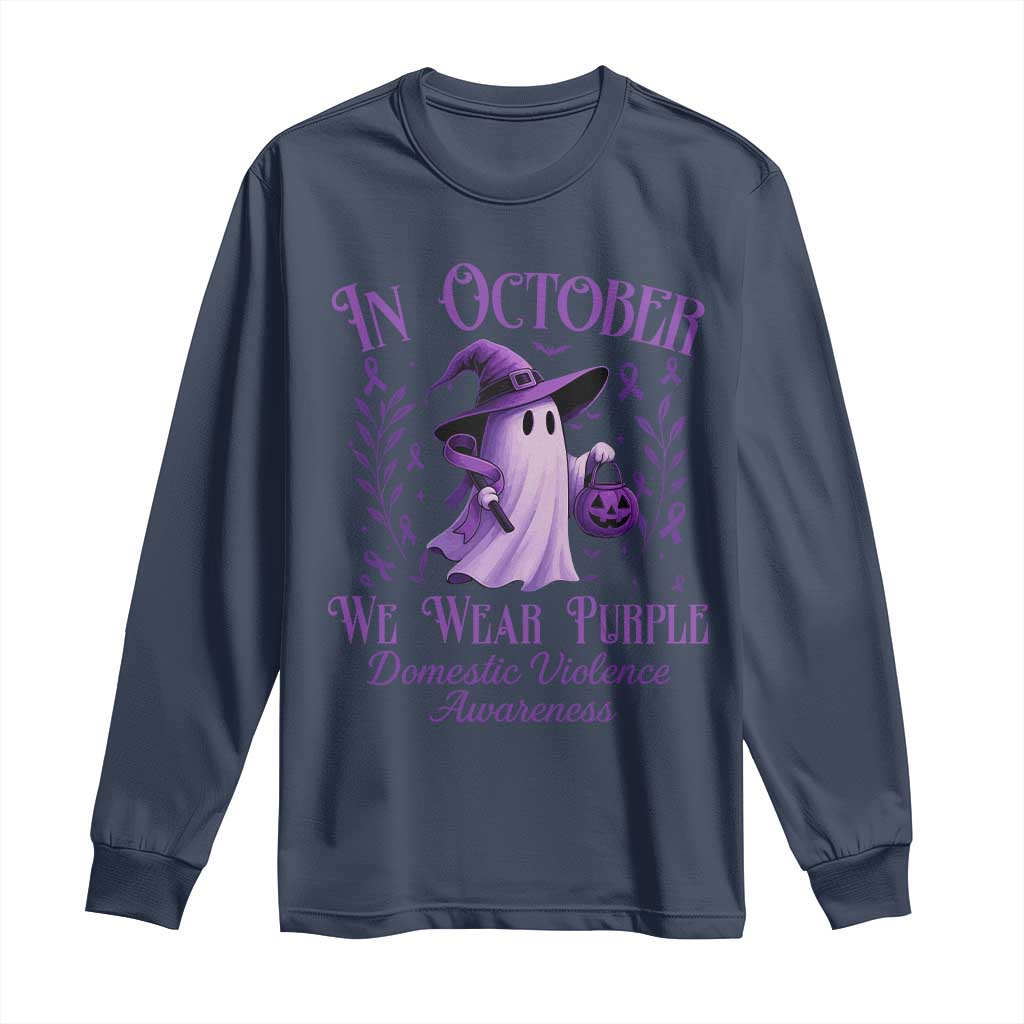Domestic Violence Awareness Long Sleeve Shirt Halloween October Wear Purple Ghost - Wonder Print Shop