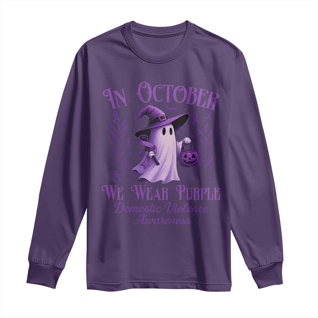 Domestic Violence Awareness Long Sleeve Shirt Halloween October Wear Purple Ghost - Wonder Print Shop