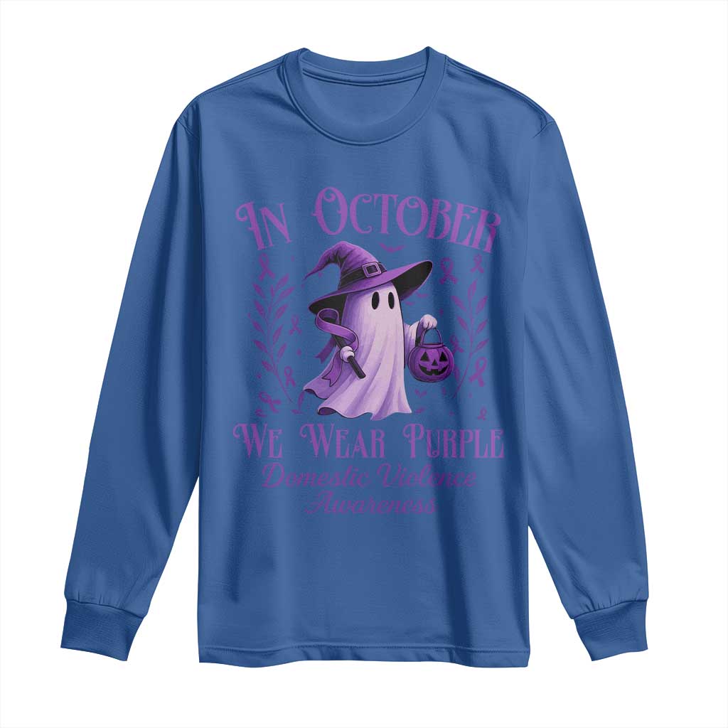 Domestic Violence Awareness Long Sleeve Shirt Halloween October Wear Purple Ghost - Wonder Print Shop