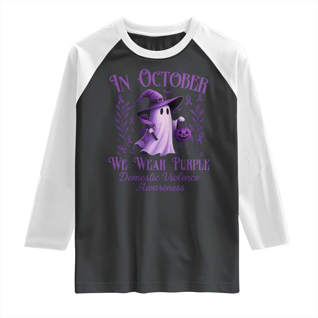 Domestic Violence Awareness Raglan Shirt Halloween October Wear Purple Ghost - Wonder Print Shop