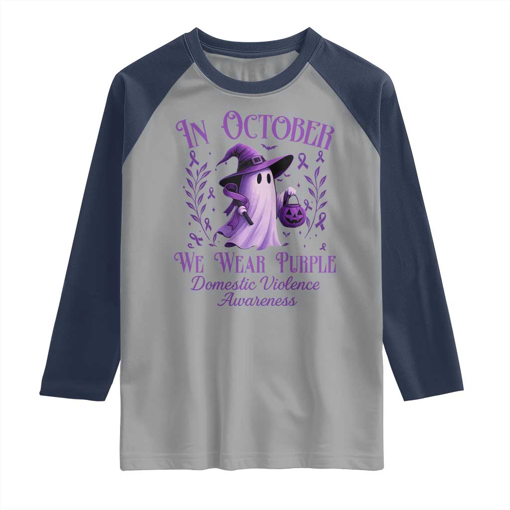 Domestic Violence Awareness Raglan Shirt Halloween October Wear Purple Ghost - Wonder Print Shop