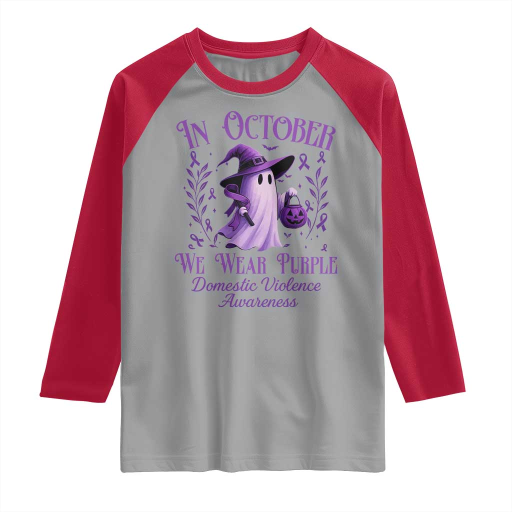Domestic Violence Awareness Raglan Shirt Halloween October Wear Purple Ghost - Wonder Print Shop