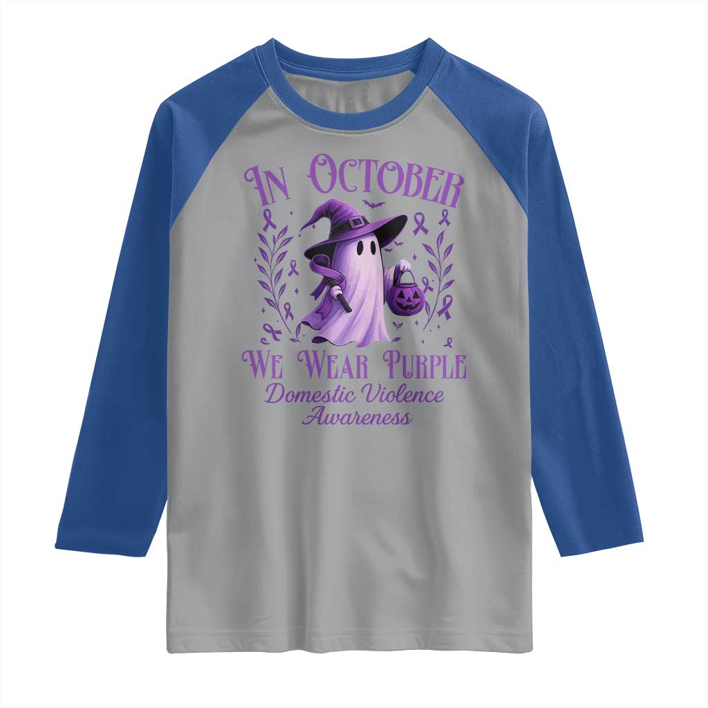 Domestic Violence Awareness Raglan Shirt Halloween October Wear Purple Ghost - Wonder Print Shop