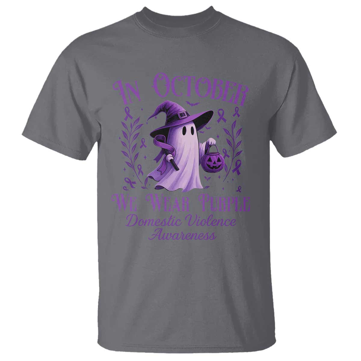 Domestic Violence Awareness T Shirt Halloween October Wear Purple Ghost - Wonder Print Shop