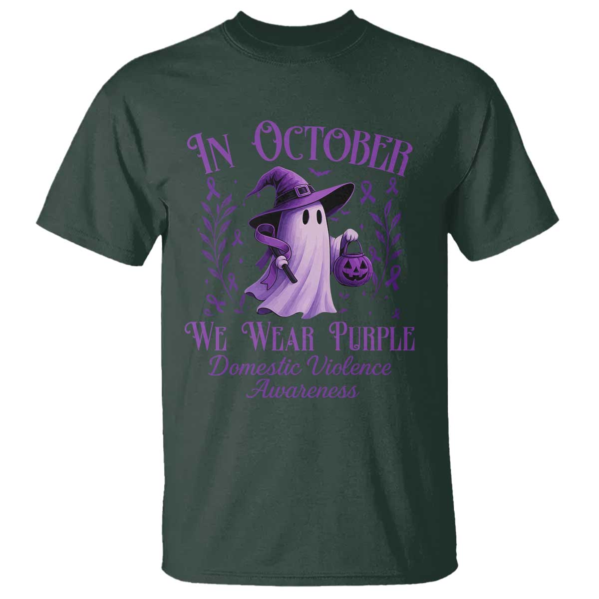 Domestic Violence Awareness T Shirt Halloween October Wear Purple Ghost - Wonder Print Shop