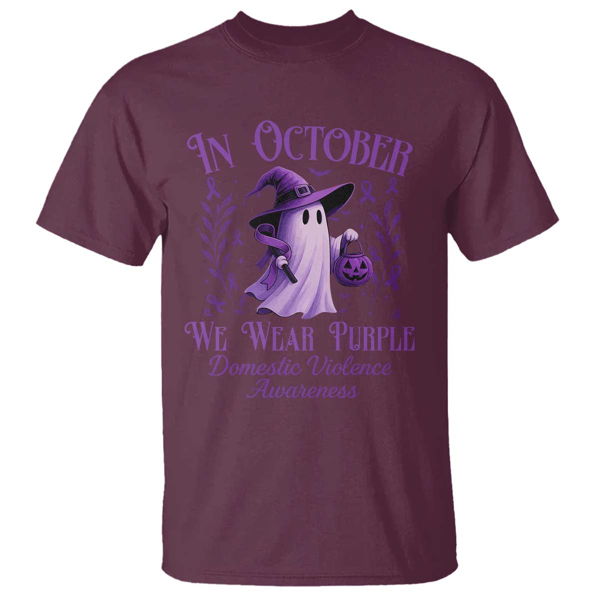 Domestic Violence Awareness T Shirt Halloween October Wear Purple Ghost - Wonder Print Shop
