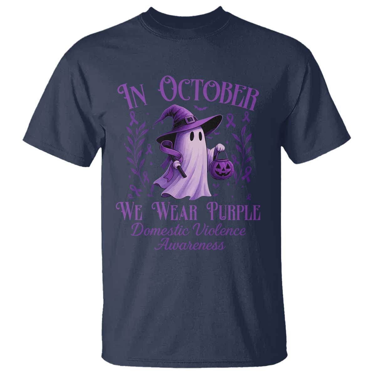 Domestic Violence Awareness T Shirt Halloween October Wear Purple Ghost - Wonder Print Shop