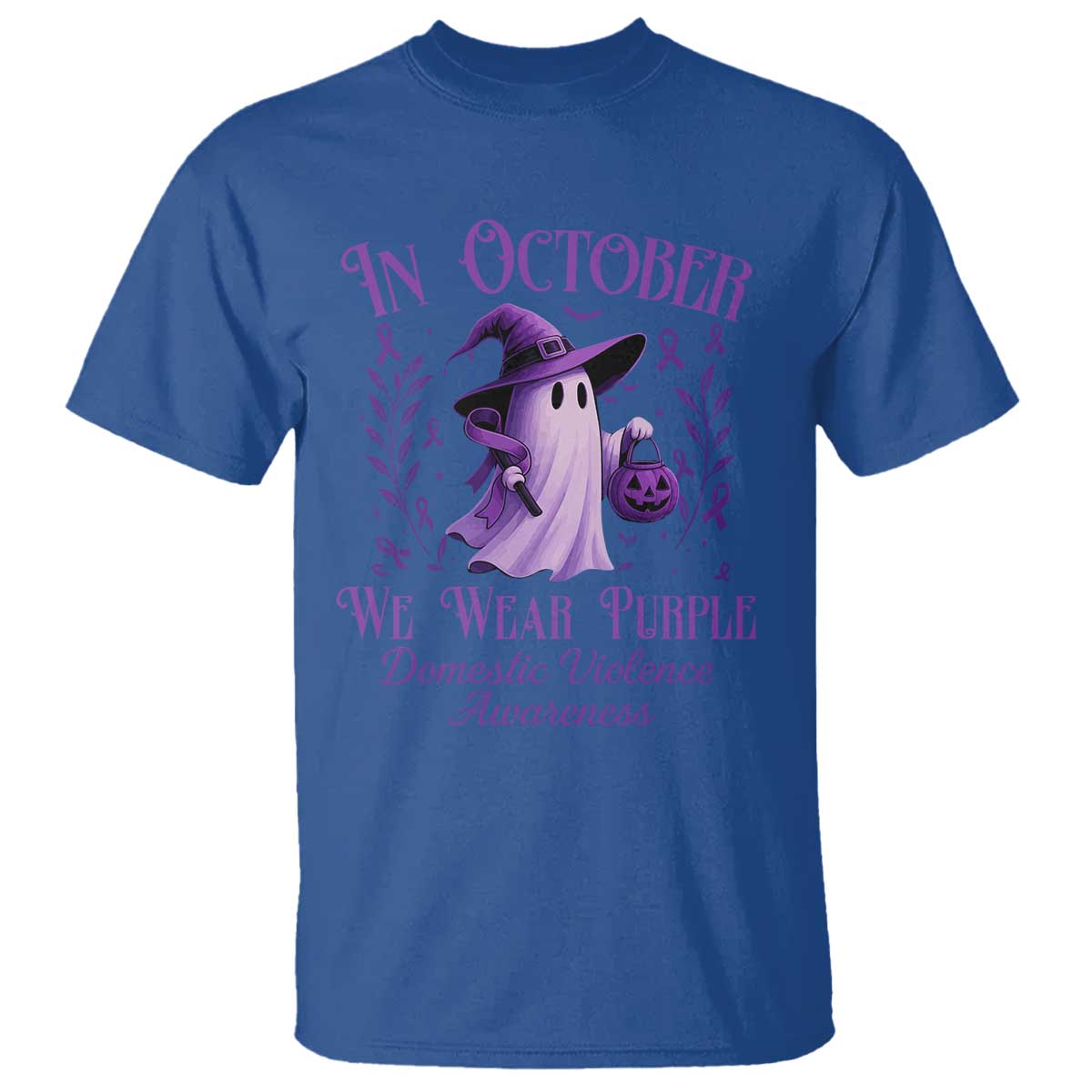 Domestic Violence Awareness T Shirt Halloween October Wear Purple Ghost - Wonder Print Shop