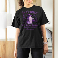 Domestic Violence Awareness T Shirt For Women Halloween October Wear Purple Ghost - Wonder Print Shop