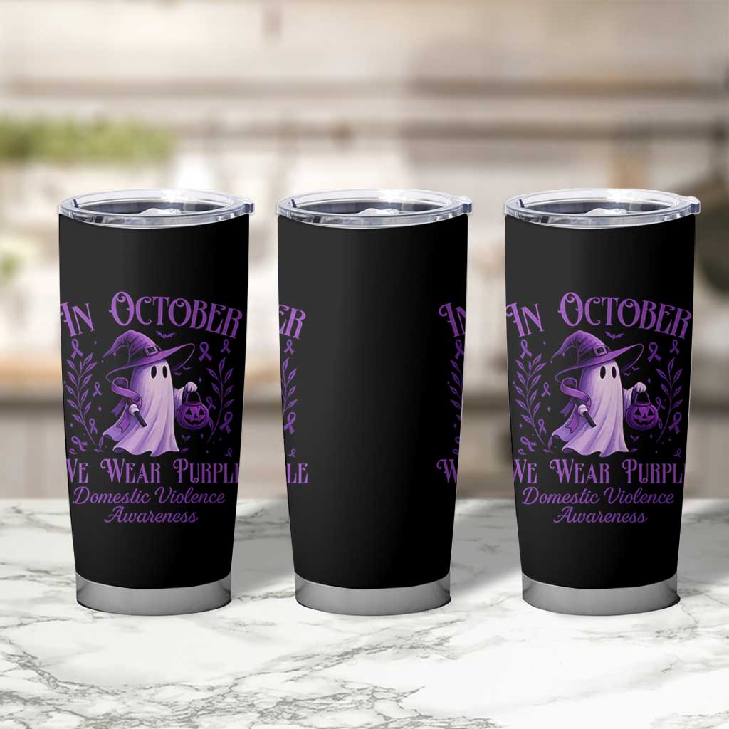 Domestic Violence Awareness Tumbler Cup Halloween October Wear Purple Ghost - Wonder Print Shop