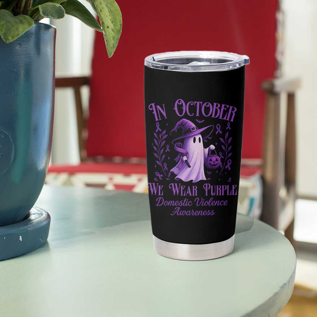 Domestic Violence Awareness Tumbler Cup Halloween October Wear Purple Ghost - Wonder Print Shop
