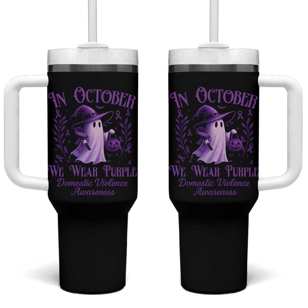 Domestic Violence Awareness Tumbler With Handle Halloween October Wear Purple Ghost - Wonder Print Shop