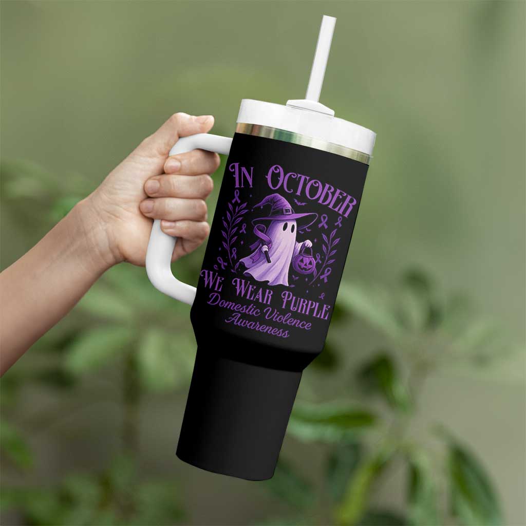 Domestic Violence Awareness Tumbler With Handle Halloween October Wear Purple Ghost - Wonder Print Shop