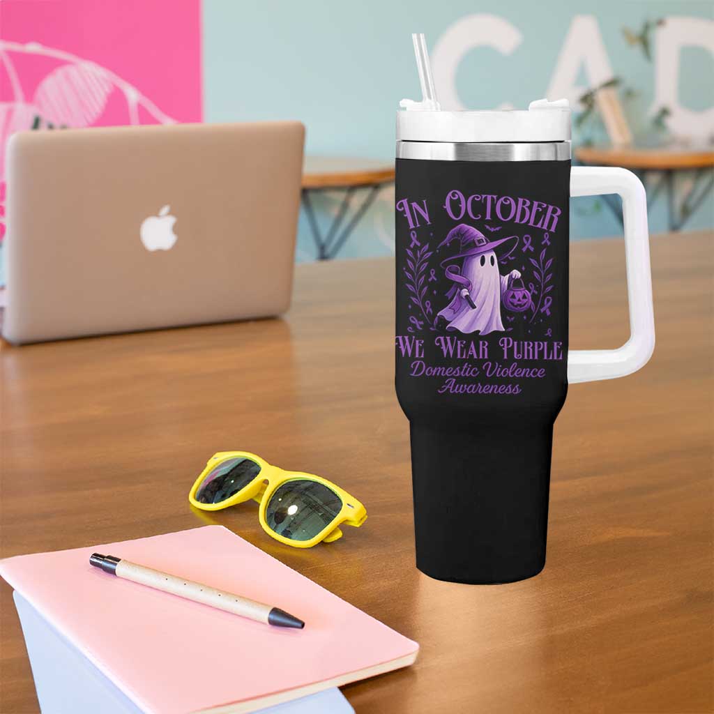 Domestic Violence Awareness Tumbler With Handle Halloween October Wear Purple Ghost - Wonder Print Shop