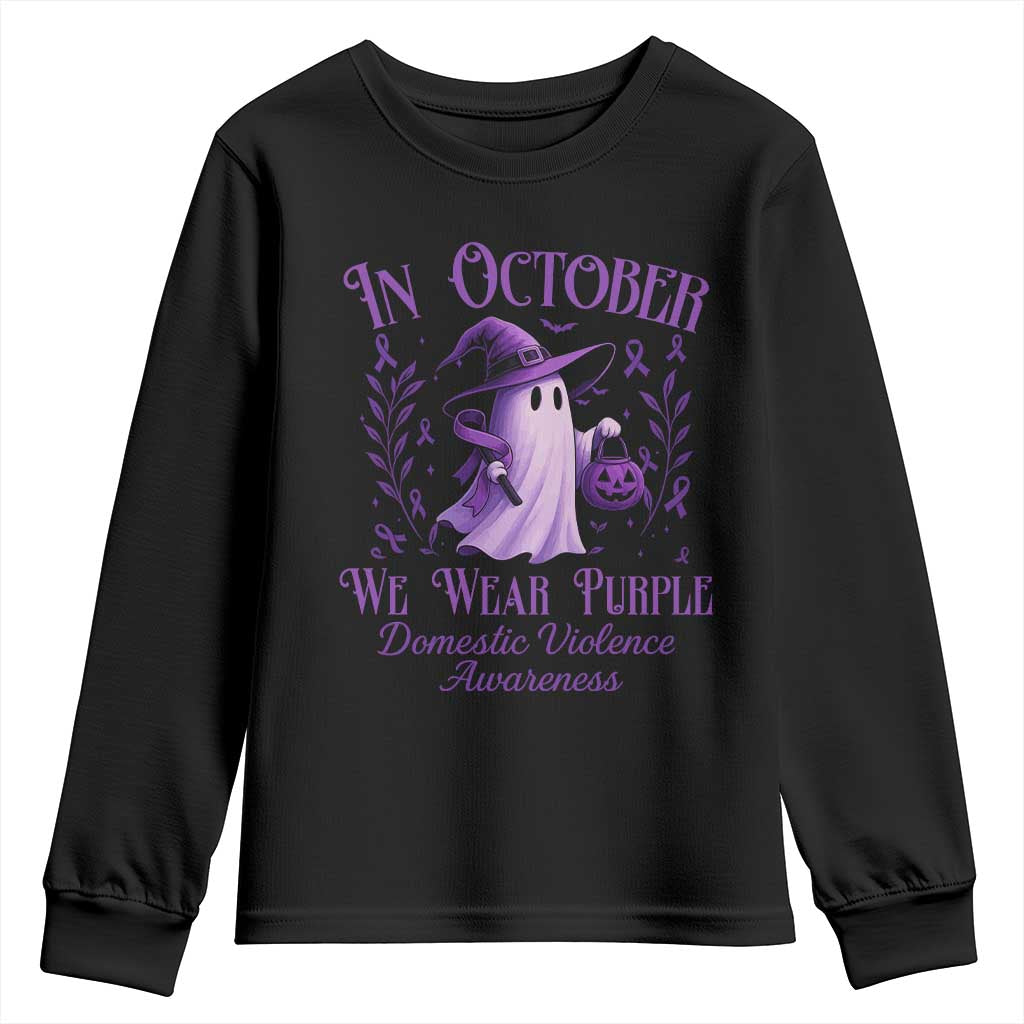 Domestic Violence Awareness Youth Sweatshirt Halloween October Wear Purple Ghost - Wonder Print Shop