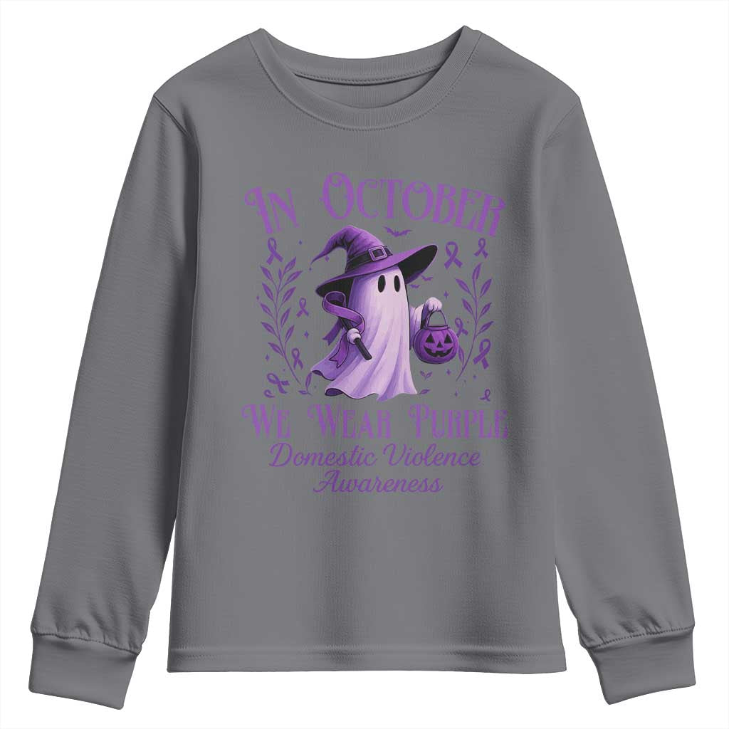 Domestic Violence Awareness Youth Sweatshirt Halloween October Wear Purple Ghost - Wonder Print Shop