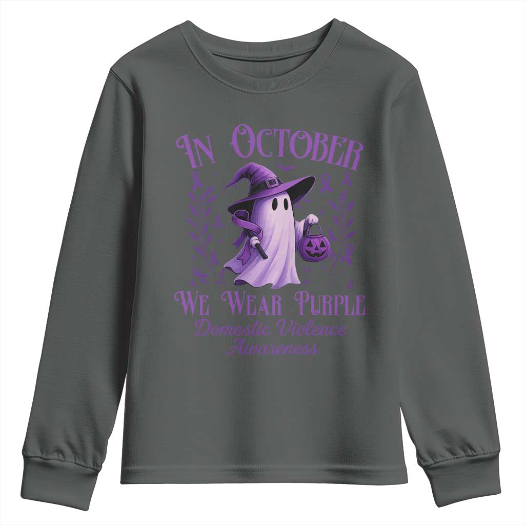 Domestic Violence Awareness Youth Sweatshirt Halloween October Wear Purple Ghost - Wonder Print Shop