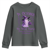 Domestic Violence Awareness Youth Sweatshirt Halloween October Wear Purple Ghost - Wonder Print Shop