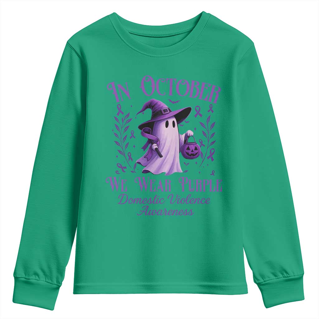 Domestic Violence Awareness Youth Sweatshirt Halloween October Wear Purple Ghost - Wonder Print Shop