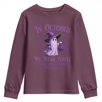 Domestic Violence Awareness Youth Sweatshirt Halloween October Wear Purple Ghost - Wonder Print Shop