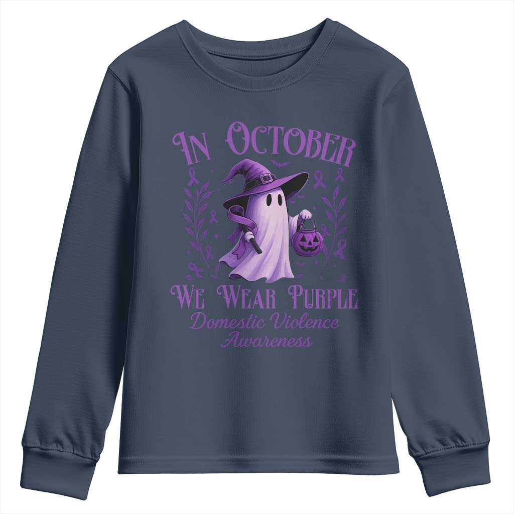 Domestic Violence Awareness Youth Sweatshirt Halloween October Wear Purple Ghost - Wonder Print Shop