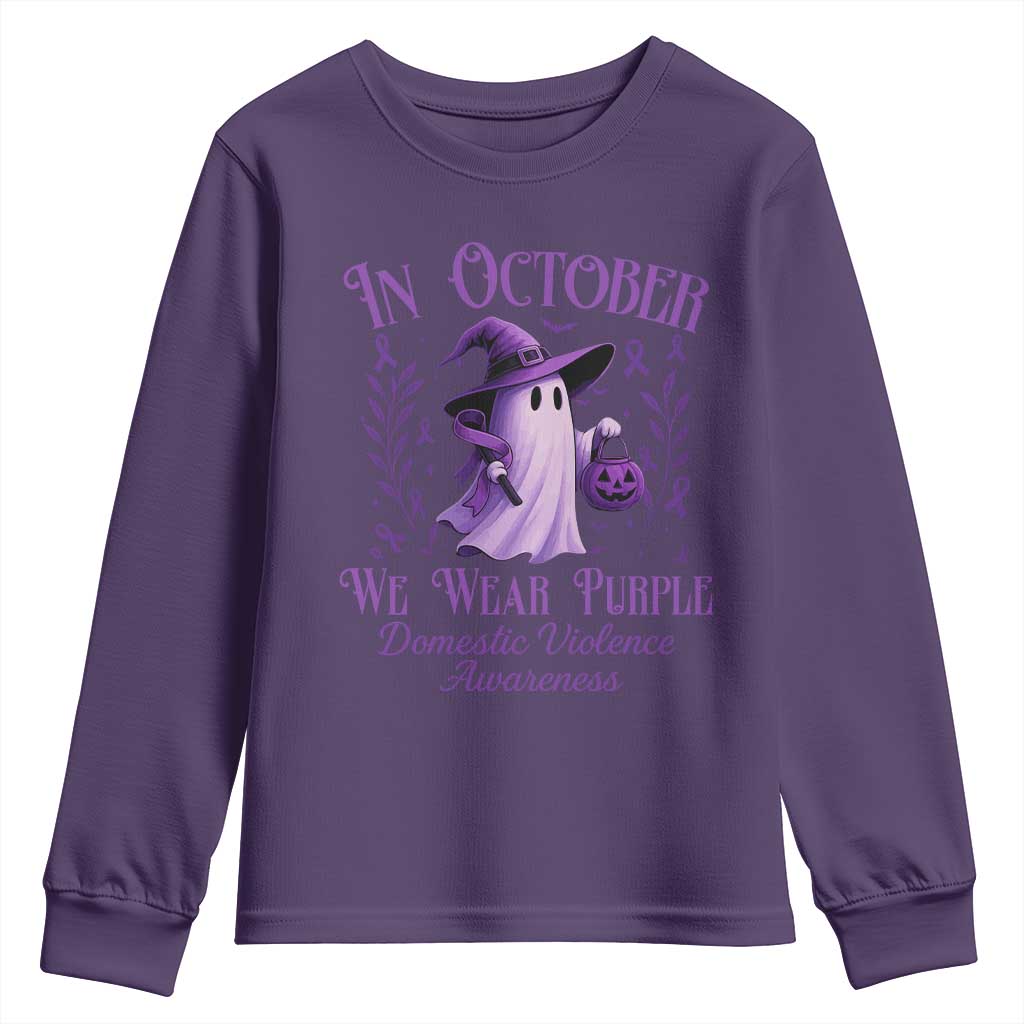 Domestic Violence Awareness Youth Sweatshirt Halloween October Wear Purple Ghost - Wonder Print Shop