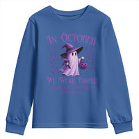 Domestic Violence Awareness Youth Sweatshirt Halloween October Wear Purple Ghost - Wonder Print Shop