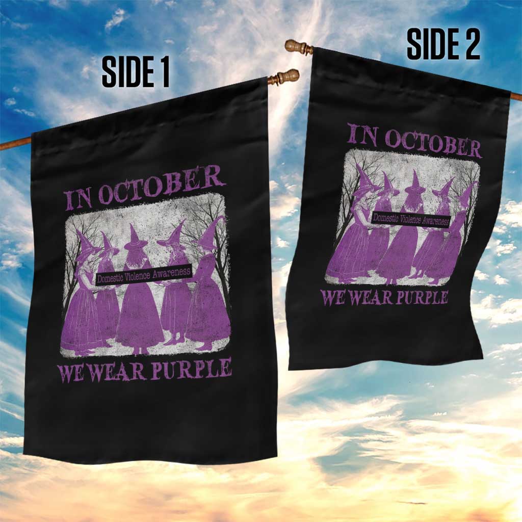 Retro In October We Wear Purple Witch Domestic Violence Awareness Garden Flag - Wonder Print Shop