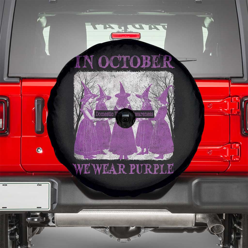 Retro In October We Wear Purple Witch Domestic Violence Awareness Spare Tire Cover - Wonder Print Shop