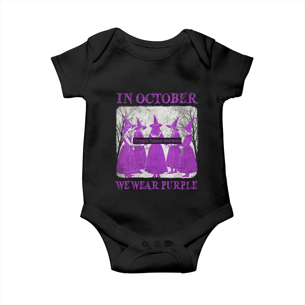 Retro In October We Wear Purple Witch Domestic Violence Awareness Baby Onesie - Wonder Print Shop