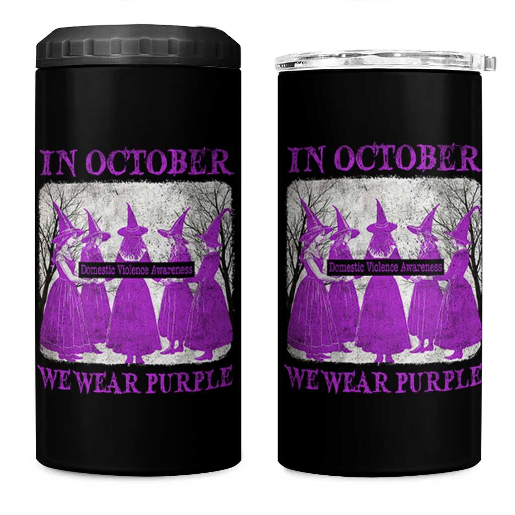 Retro In October We Wear Purple Witch Domestic Violence Awareness 4 in 1 Can Cooler Tumbler - Wonder Print Shop