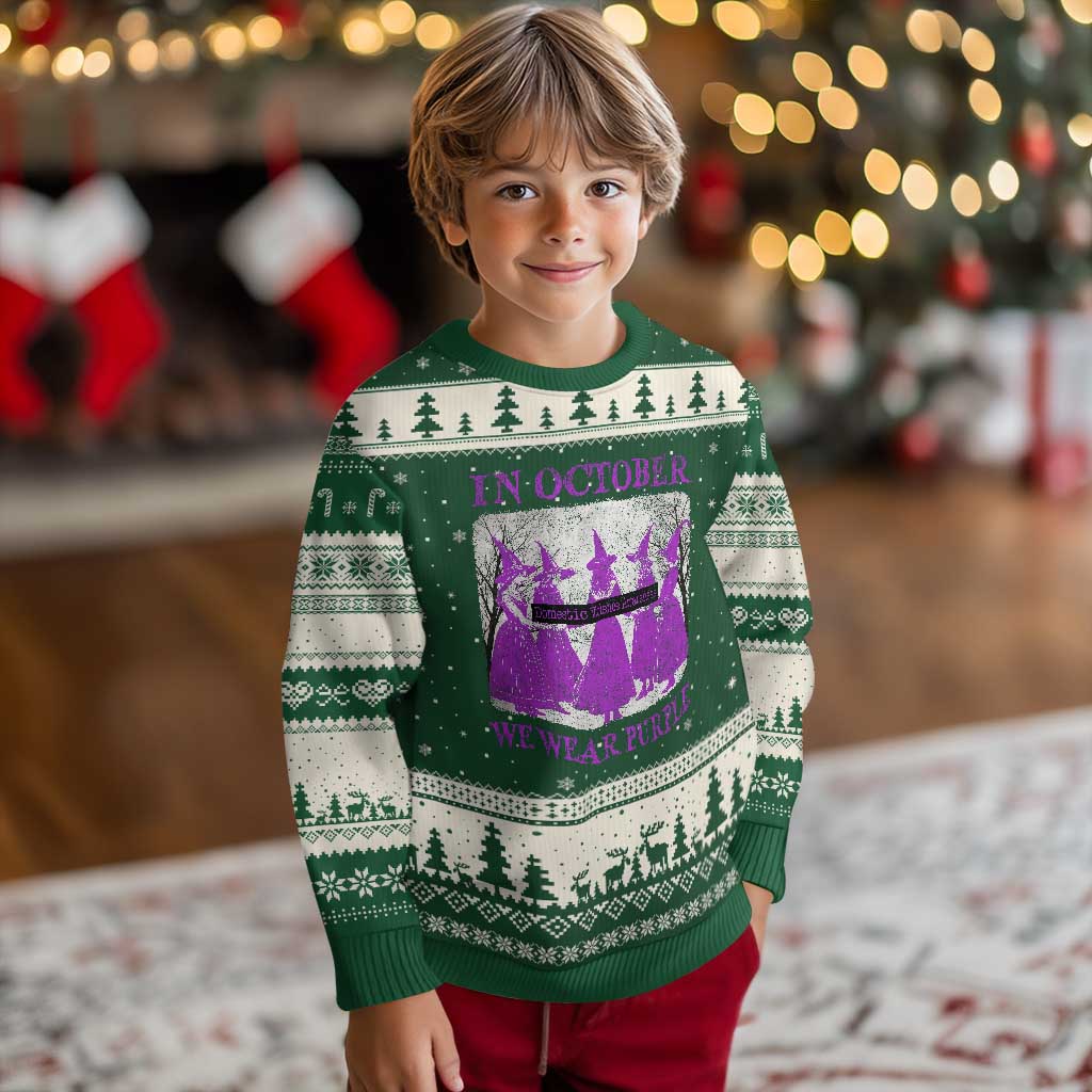 Retro In October We Wear Purple Witch Domestic Violence Awareness Ugly Christmas Sweater - Wonder Print Shop