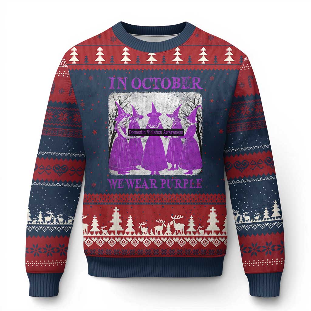 Retro In October We Wear Purple Witch Domestic Violence Awareness Ugly Christmas Sweater - Wonder Print Shop