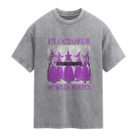 Retro In October We Wear Purple Witch Domestic Violence Awareness Washed Cotton T-Shirt